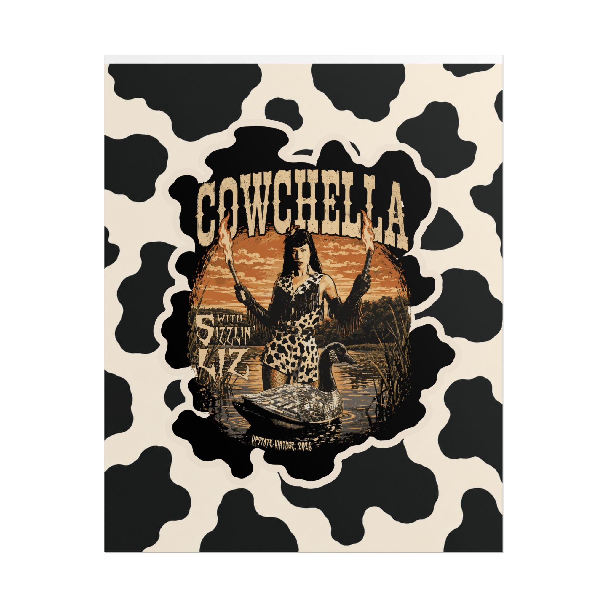 Cowchella Vintage Cow Print Poster