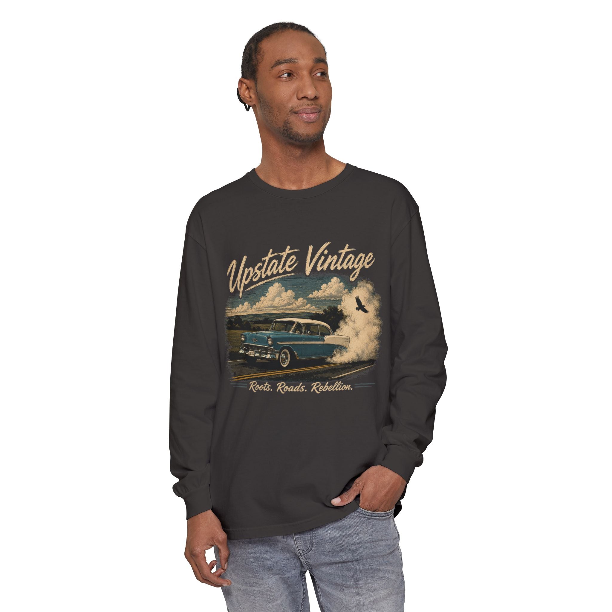 Upstate Vintage Classic Car Long Sleeve Tee — 'Roads. Roots. Rebellion.'