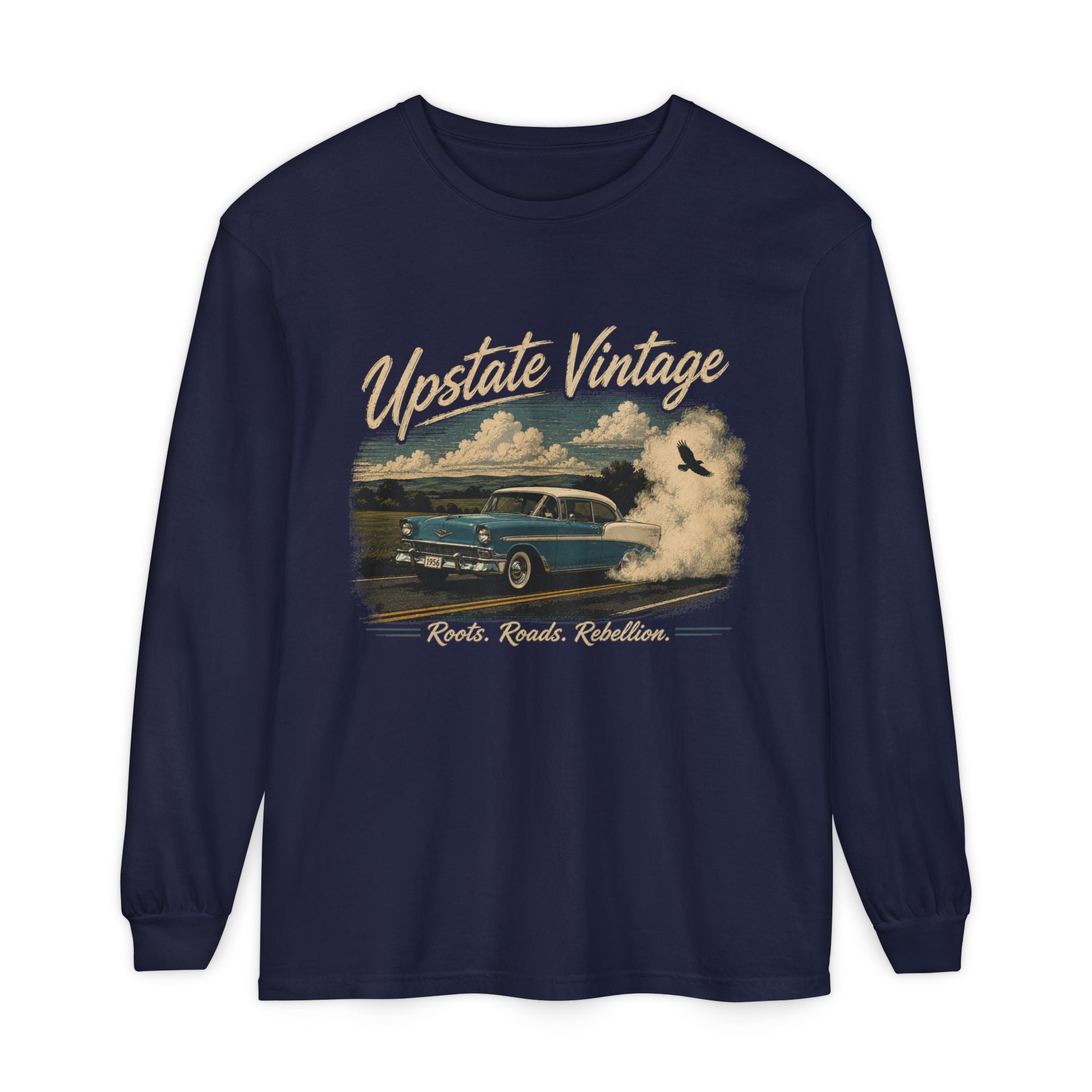Upstate Vintage Classic Car Long Sleeve Tee — 'Roads. Roots. Rebellion.'