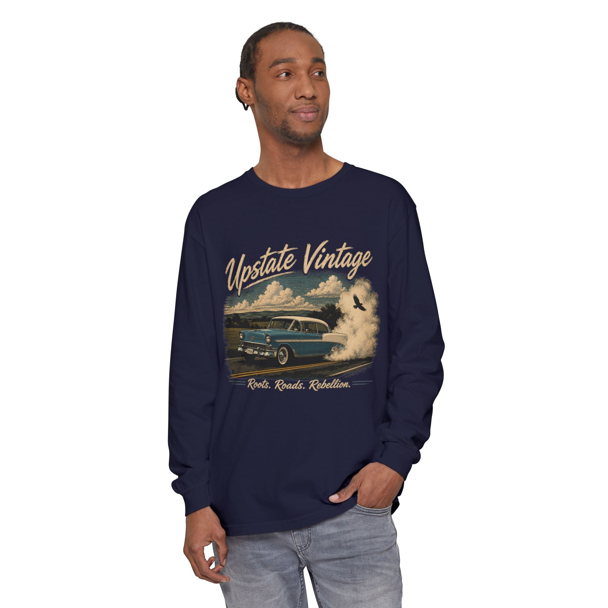 Upstate Vintage Classic Car Long Sleeve Tee — 'Roads. Roots. Rebellion.'