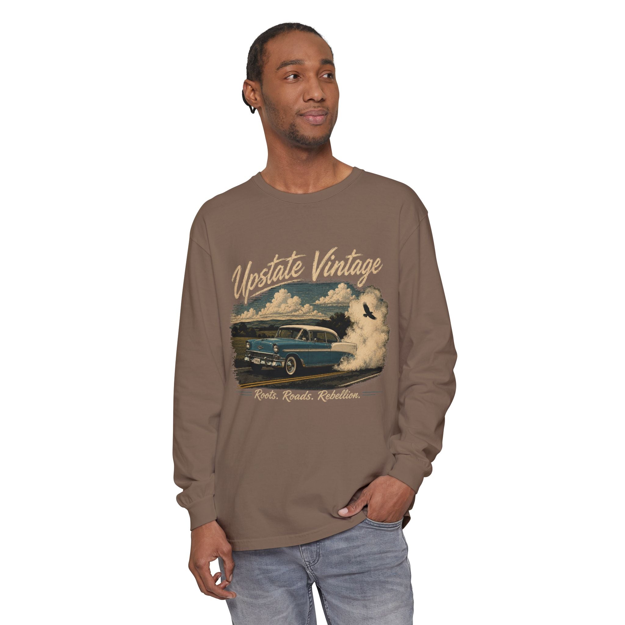Upstate Vintage Classic Car Long Sleeve Tee — 'Roads. Roots. Rebellion.'