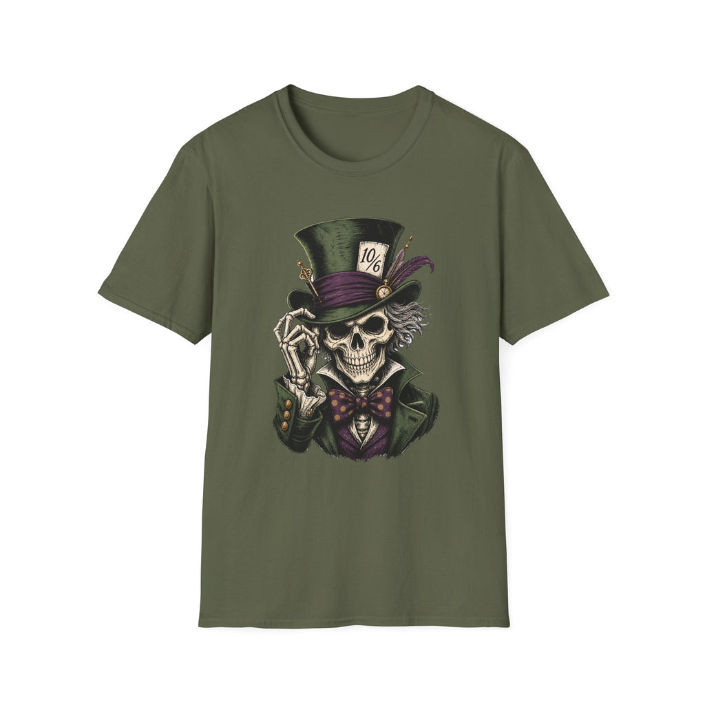Skull Mad Hatter T-Shirt — Vintage Gothic Skeleton Top Hat Tee