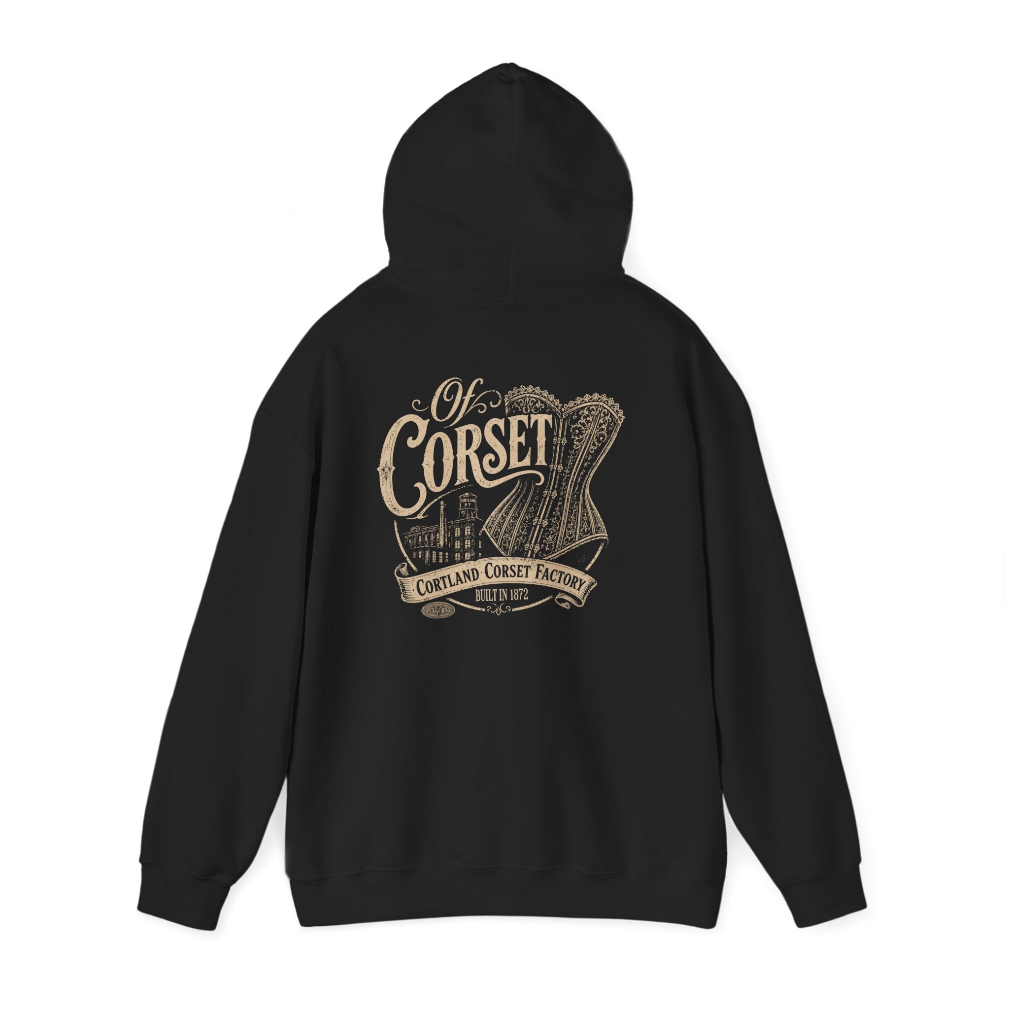 Corset Vintage Graphic Hoodie — "Corset" Retro Couture Back Print