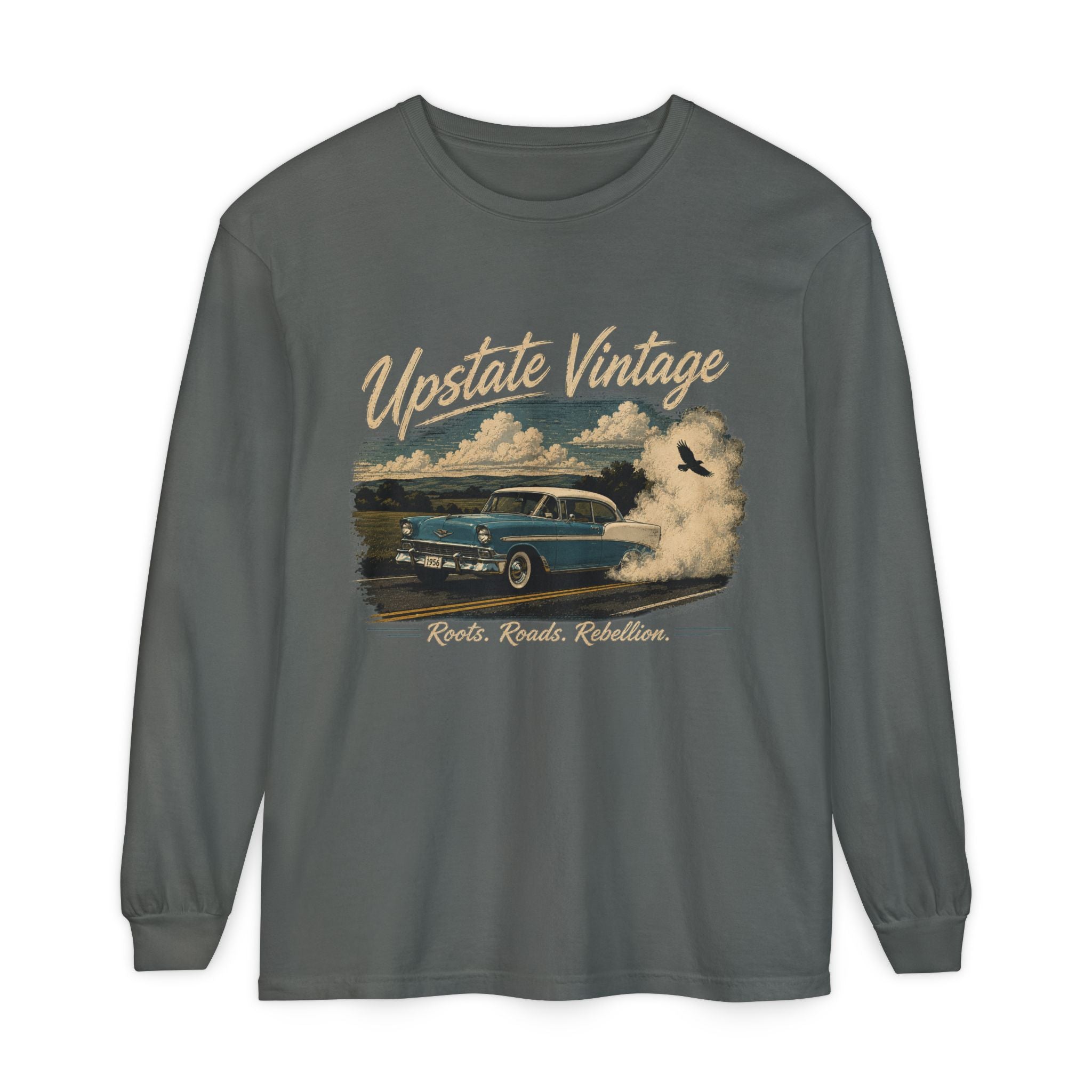 Upstate Vintage Classic Car Long Sleeve Tee — 'Roads. Roots. Rebellion.'