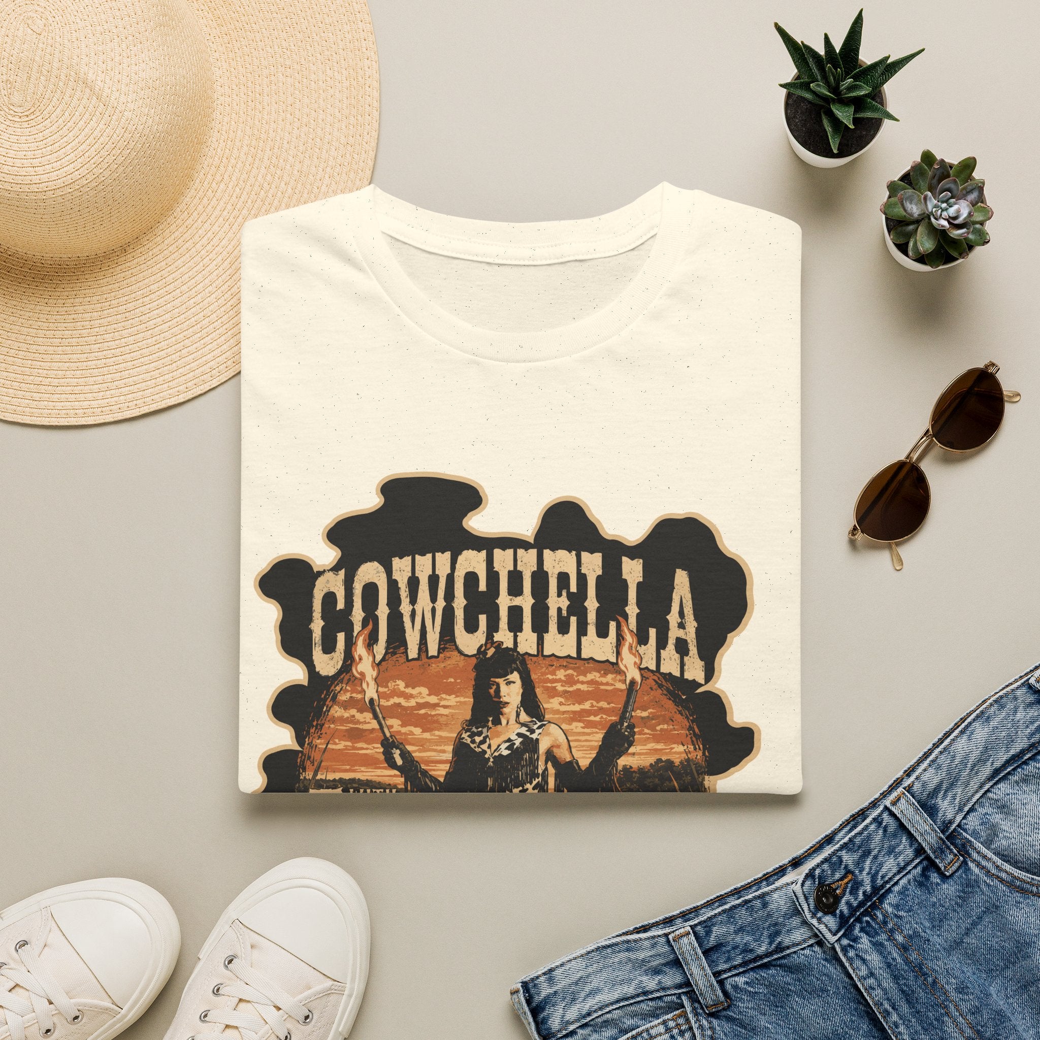Cowchella Graphic T-Shirt — Vintage Sunset Cowgirl Festival Tee
