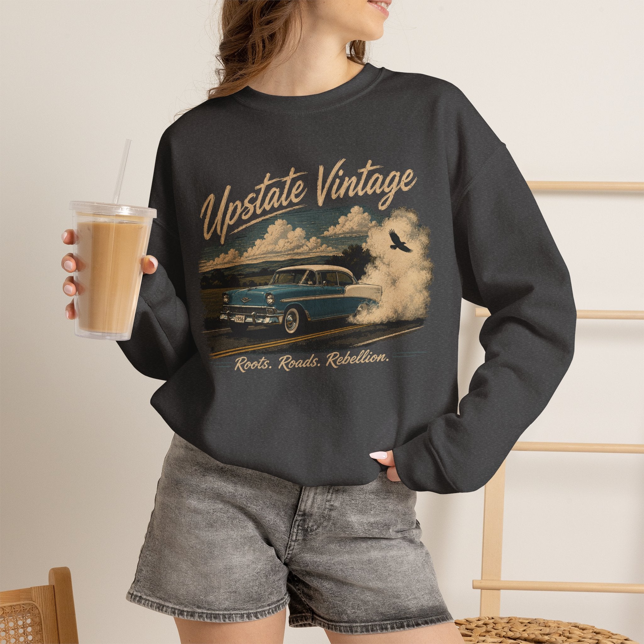 Vintage Car Crewneck Sweatshirt — "Upstate Vintage" Classic Road Ride