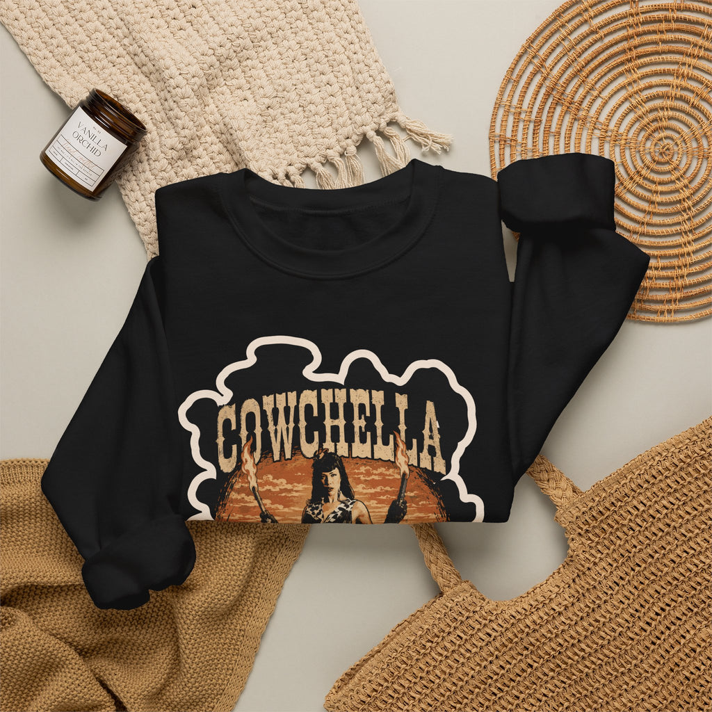 Cowchella Vintage Western Crewneck Sweatshirt — Retro Cowboy Festival Graphic