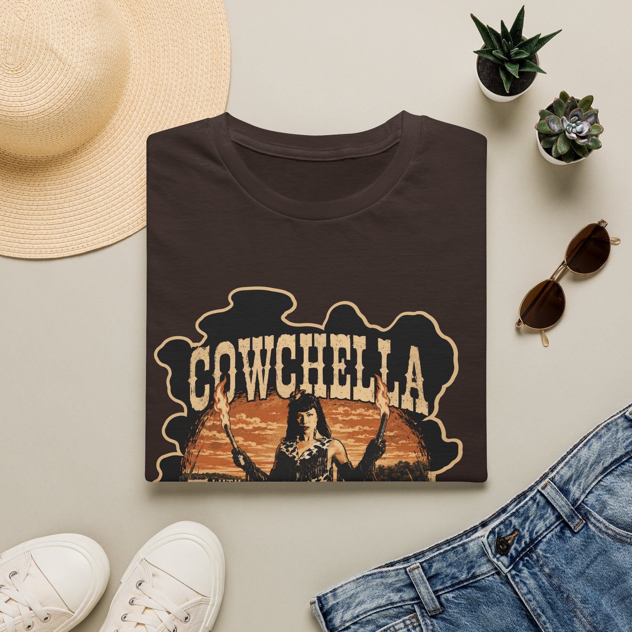 Cowchella Graphic T-Shirt — Vintage Sunset Cowgirl Festival Tee