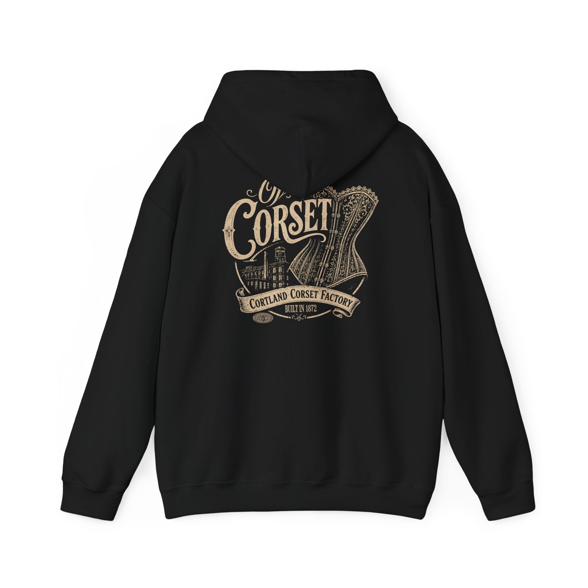 Corset Vintage Graphic Hoodie — "Corset" Retro Couture Back Print